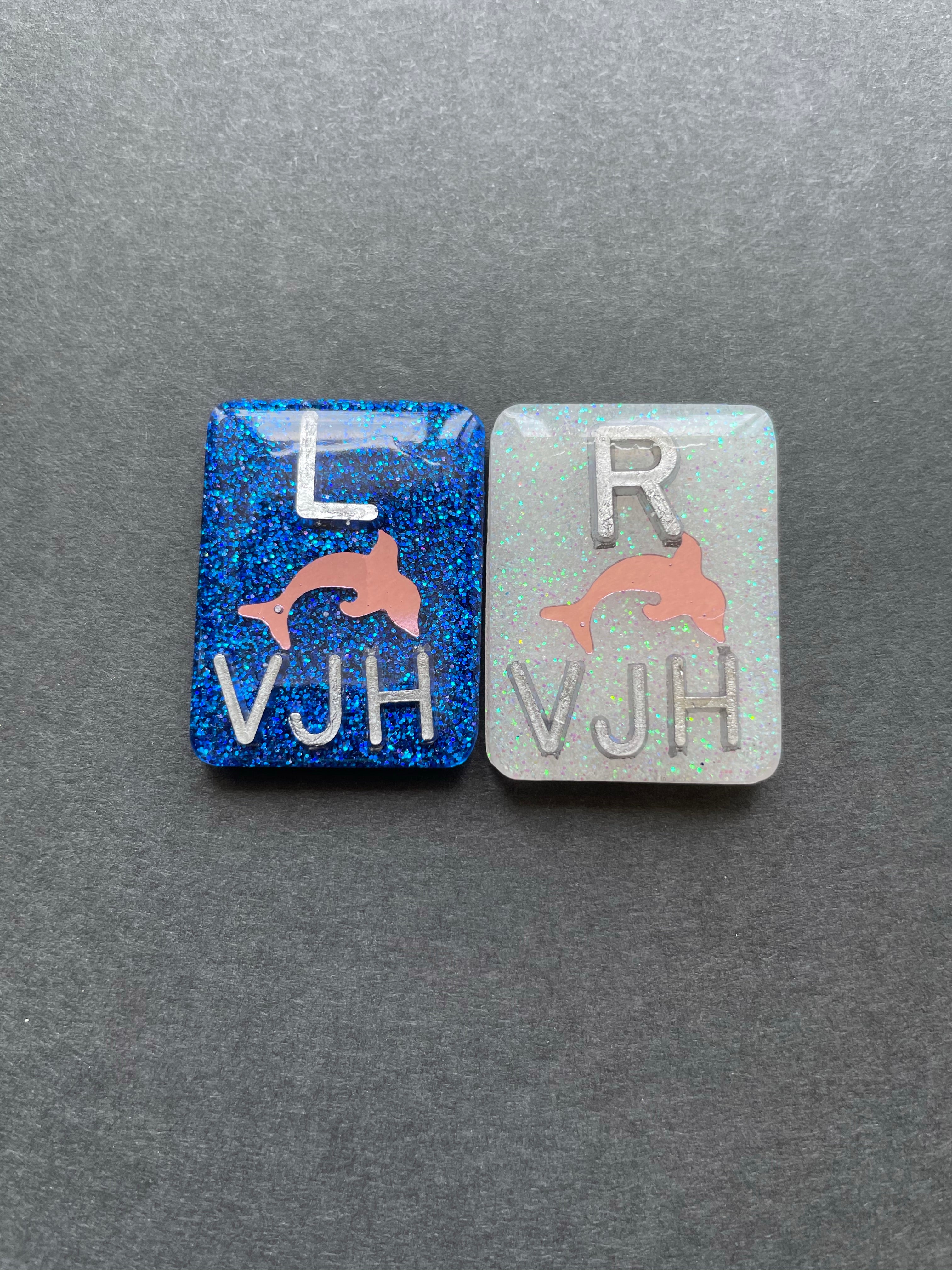 Dolphin Xray Markers, With 2 or 3 Initials, Rectangle, Glitter, Ocean, Beach