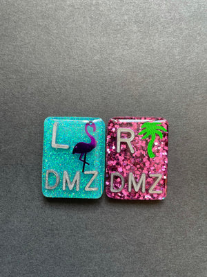Flamingo and Palm Tree Xray Markers, With 2 or 3 Initials, Rectangle, Glitter