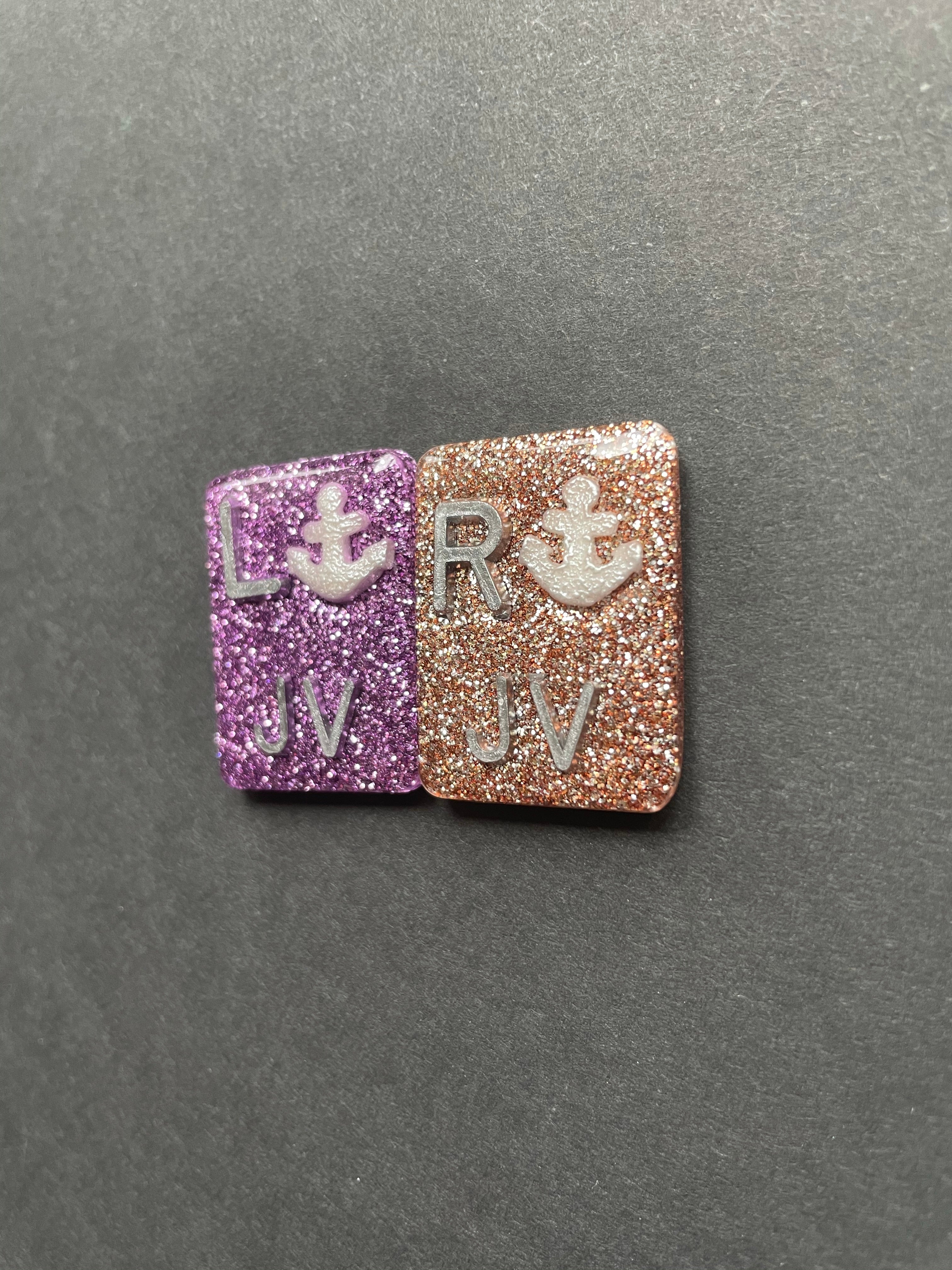 Anchor Xray Markers, With 2 or 3 Initials, Large Rectangle, Glitter