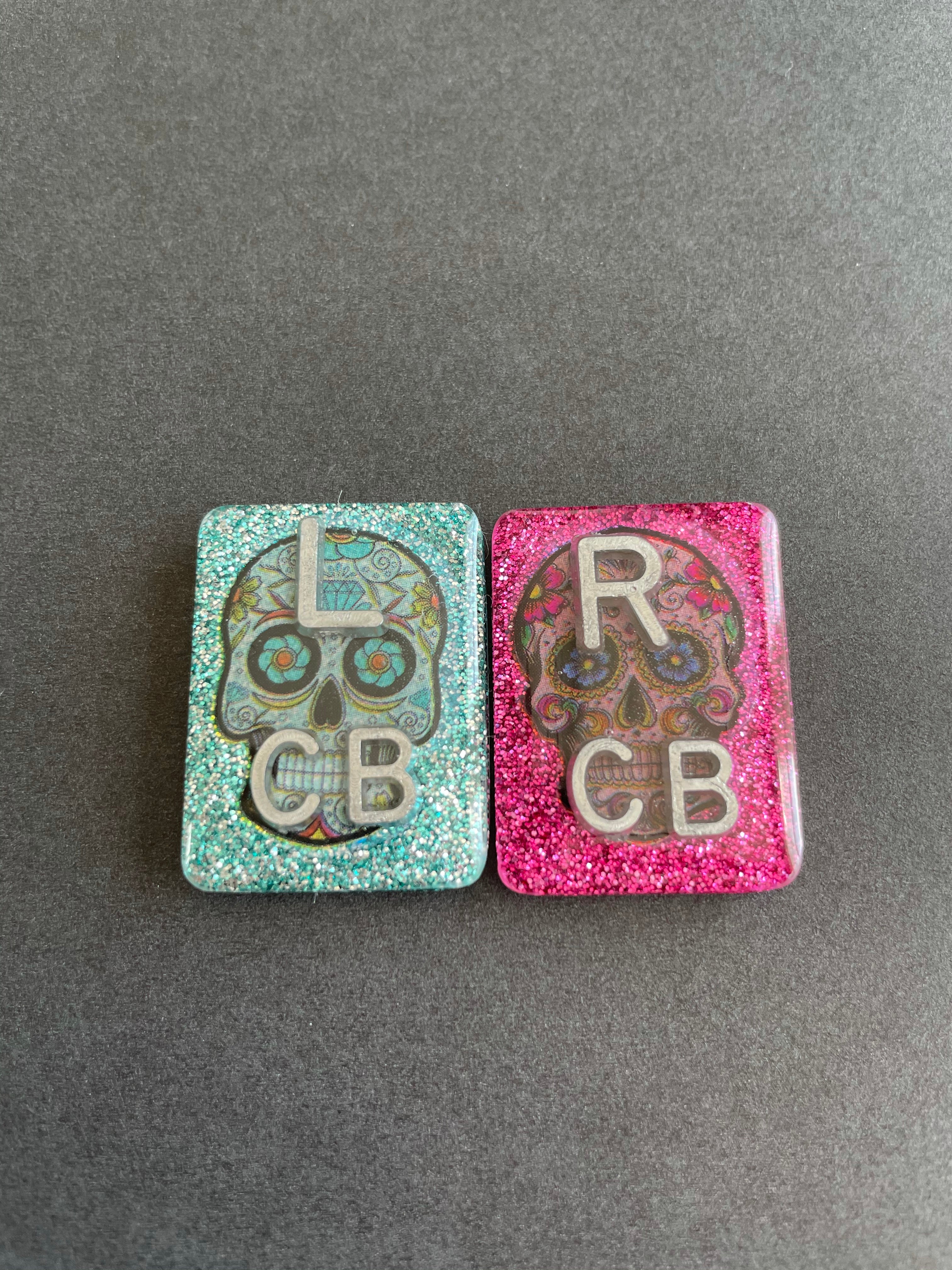 Sugar Skull Xray Markers, Large Rectangle, Glitter, With 2 or 3 Initials