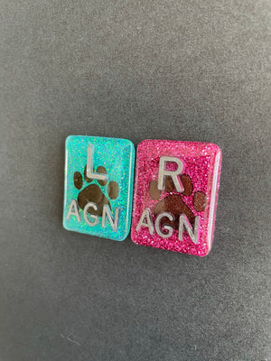 Paw Print Xray Markers, With 2 or 3 Initials, Rectangle, Glitter