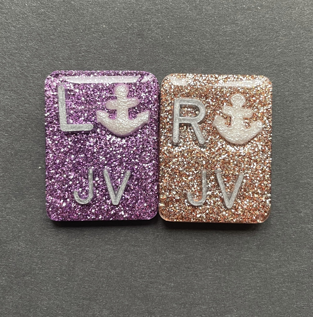 Anchor Xray Markers, With 2 or 3 Initials, Large Rectangle, Glitter