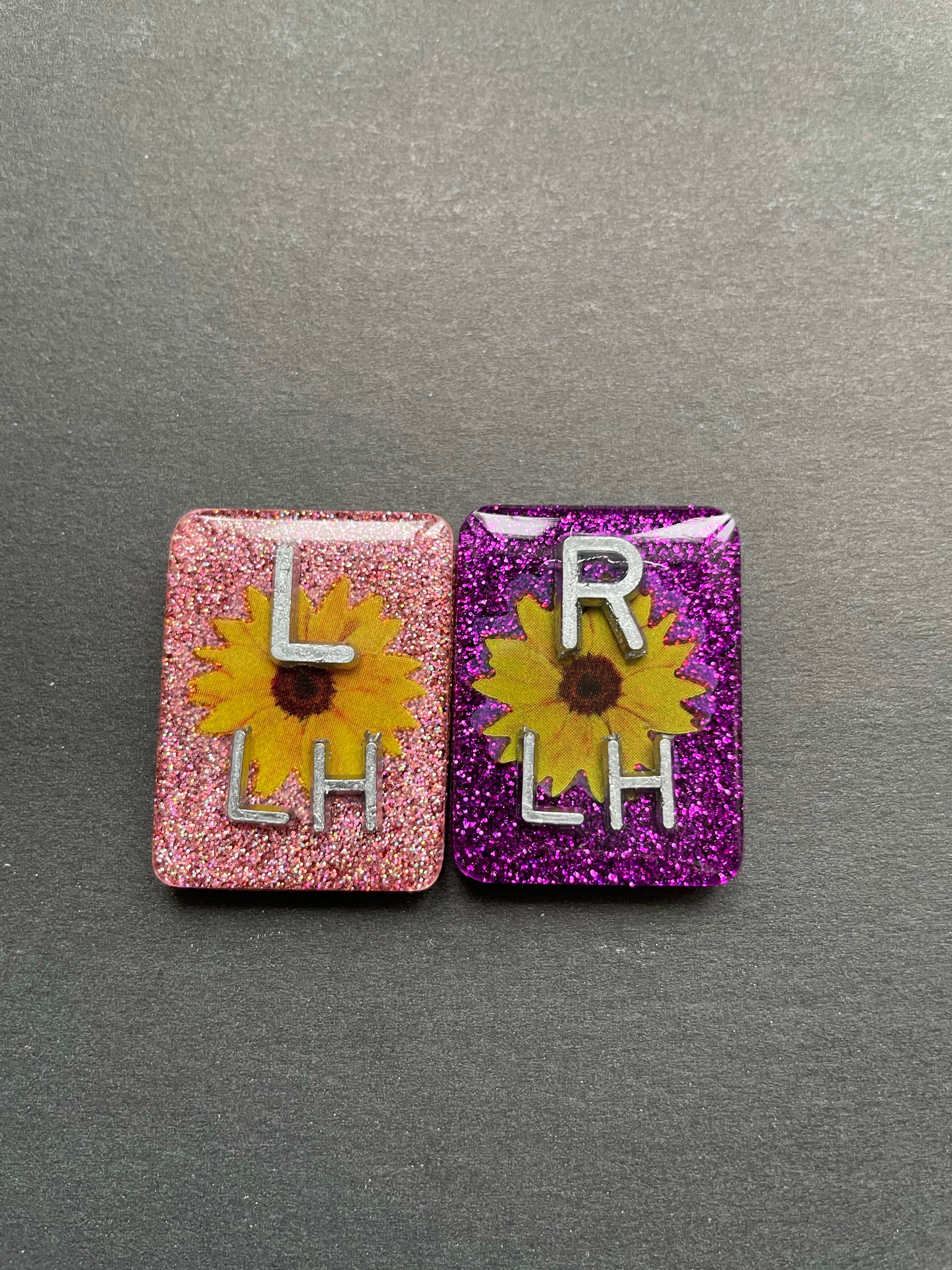 Pretty Sunflower Xray Markers, With 2 or 3 Initials, Rectangle, Glitter