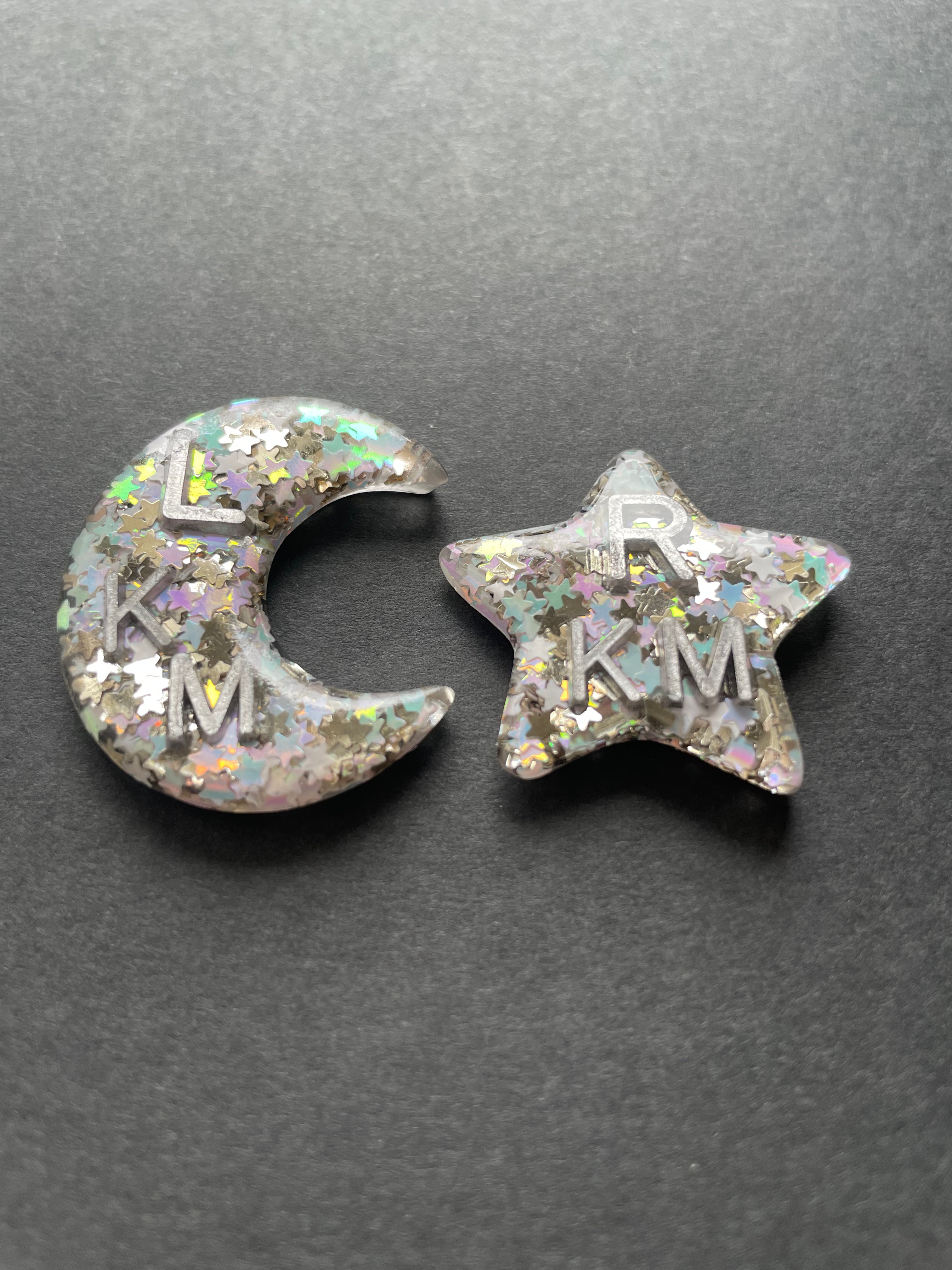 Star & Moon Xray Markers, With Initials, Pastel Holographic Stars