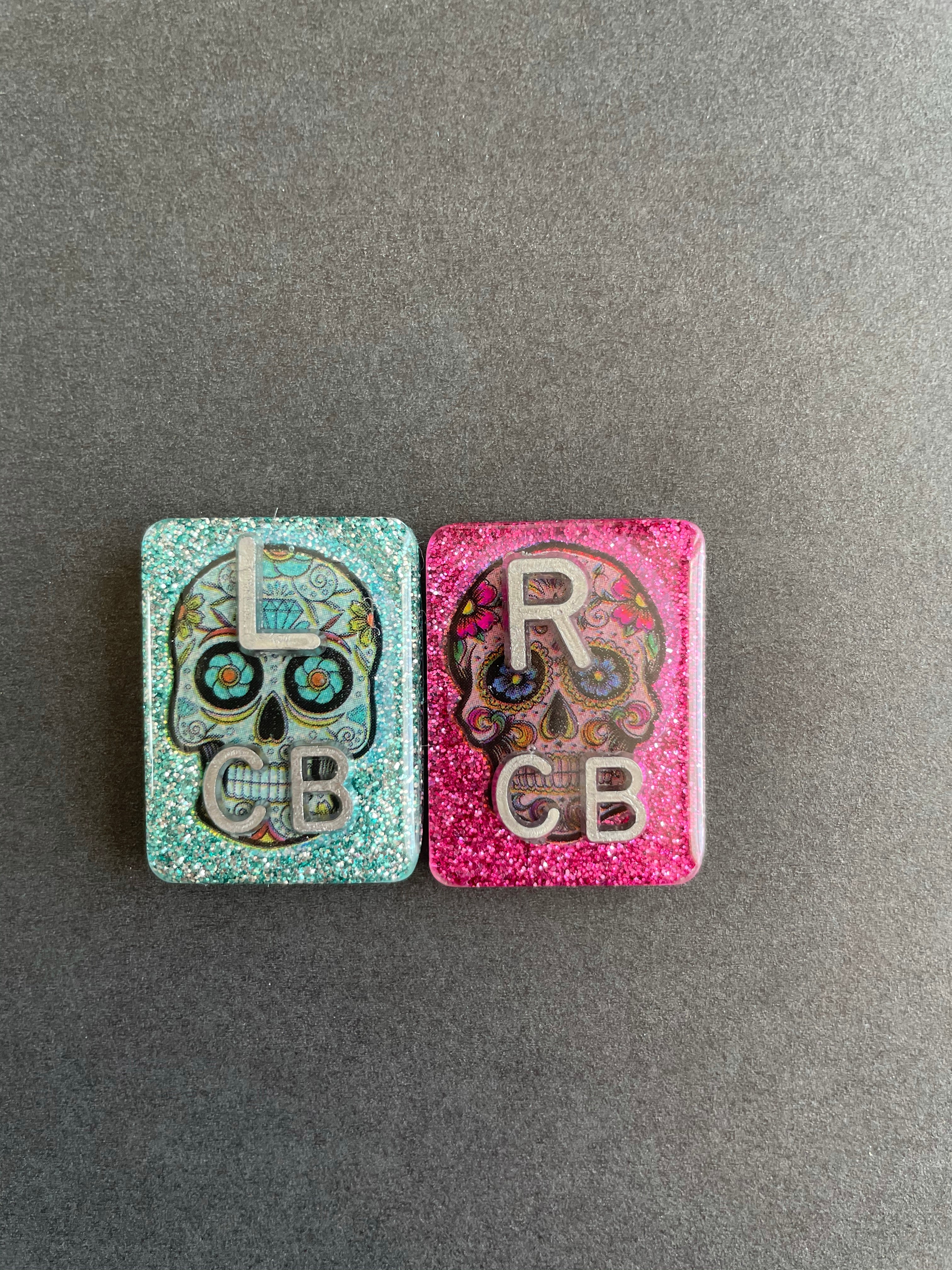 Sugar Skull Xray Markers, Large Rectangle, Glitter, With 2 or 3 Initials