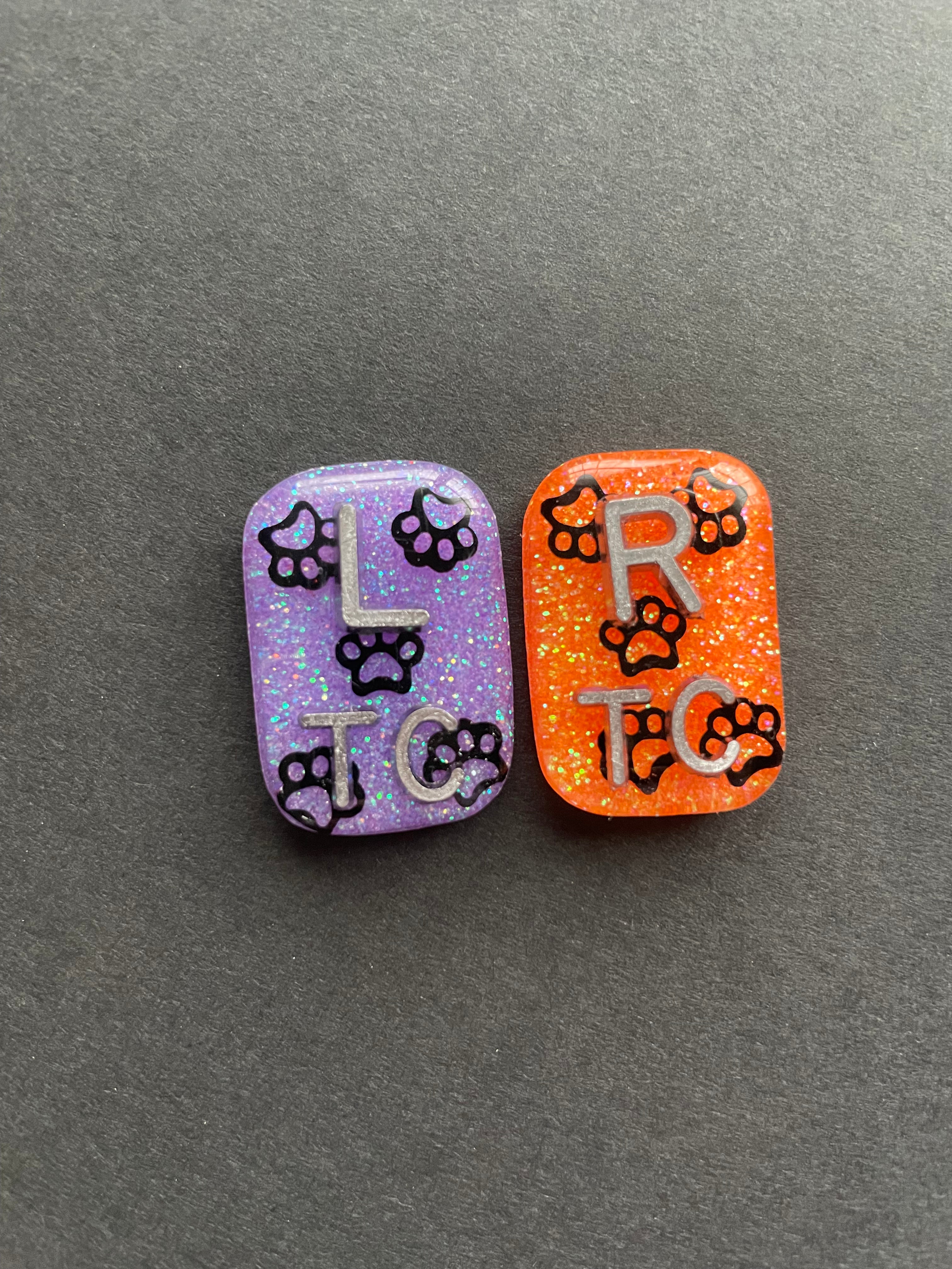 Tiny Paw Print Xray Markers, 2 or 3 Initials, Dog Lover, Pet, Animal, Small Rectangle, Glitter