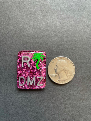 Flamingo and Palm Tree Xray Markers, With 2 or 3 Initials, Rectangle, Glitter