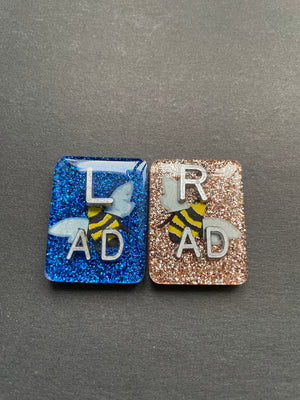 Bumblebee Xray Markers With 2 or 3 Initials, Rectangle, Glitter