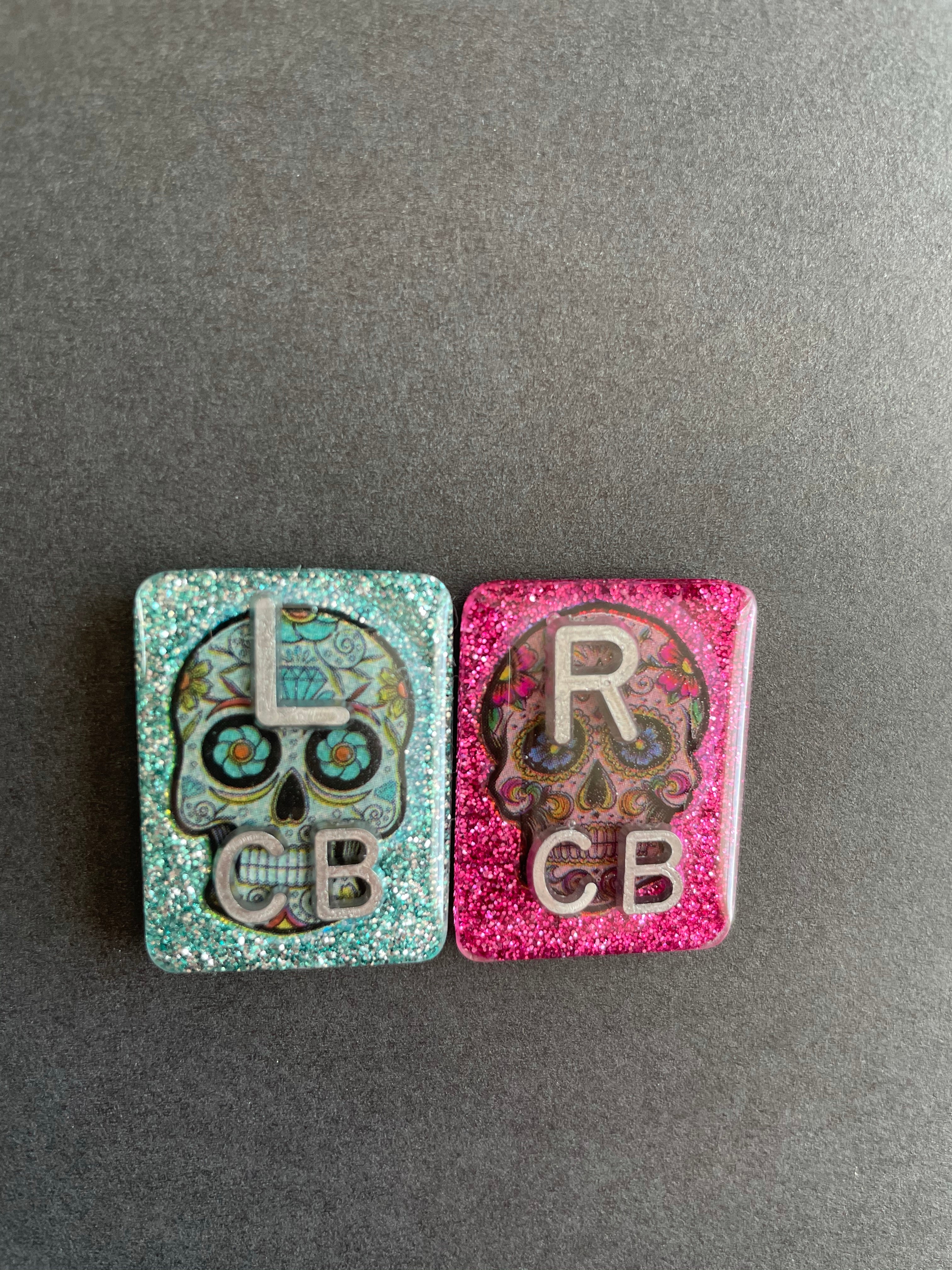Sugar Skull Xray Markers, Large Rectangle, Glitter, With 2 or 3 Initials