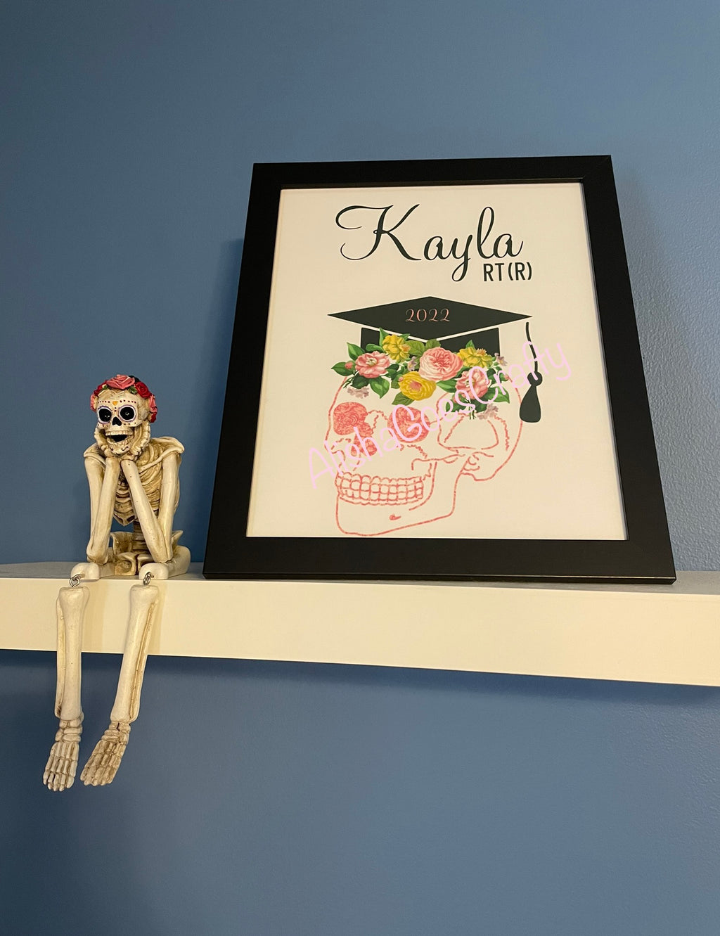 Radiography Graduation Gift, Personalized, Picture Frame, Skull with Graduation Cap, Xray Tech, Radiology, RT (R), Rad Tech, Year