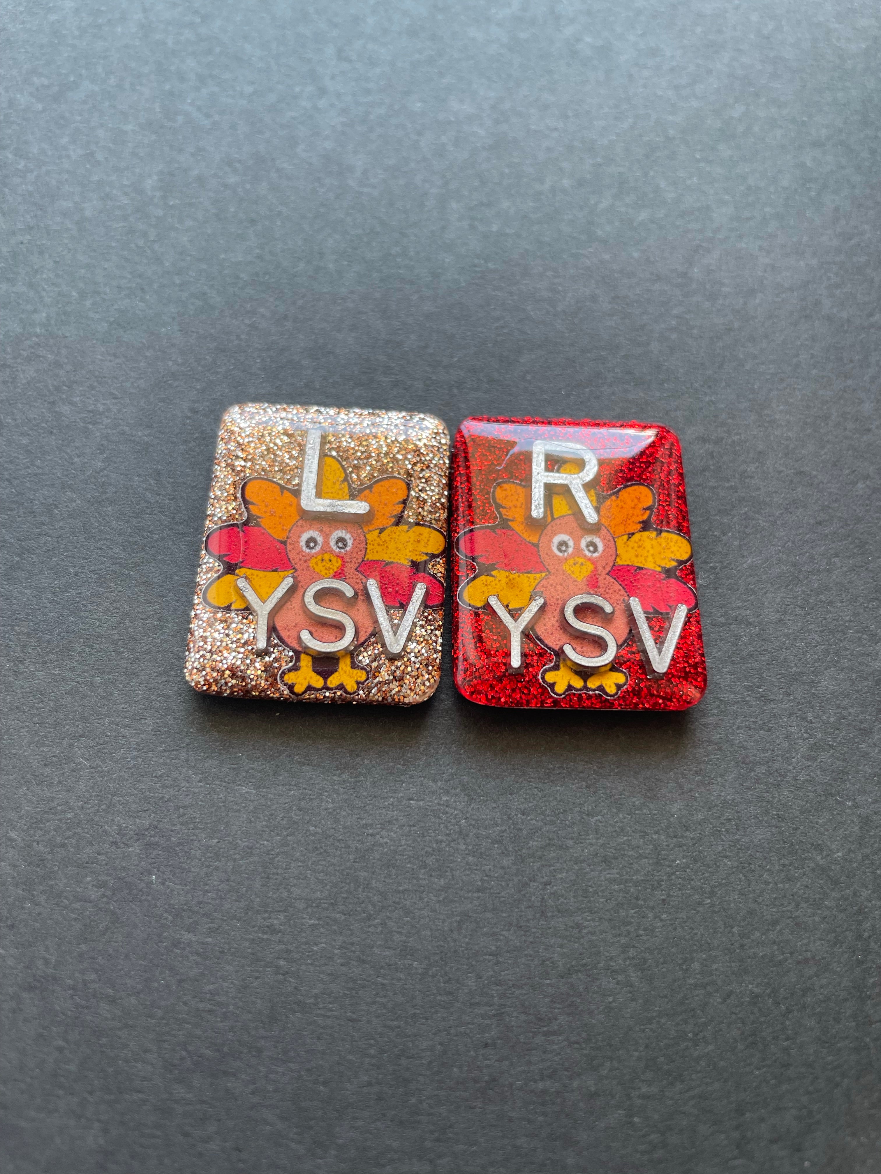 Cute Turkey Xray Markers, With 2 or 3 Initials, Large Rectangle, Glitter, Thanksgiving