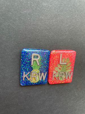 Pineapple & Palm Leaf Xray Markers, With 2 or 3 Initials, Rectangle, Glitter, Summer Vibes