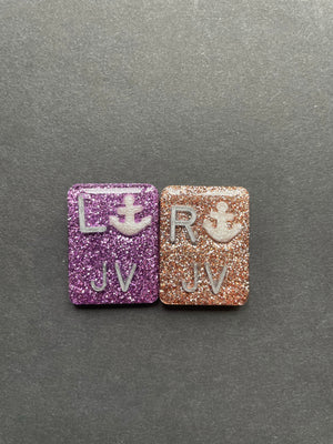 Anchor Xray Markers, With 2 or 3 Initials, Large Rectangle, Glitter