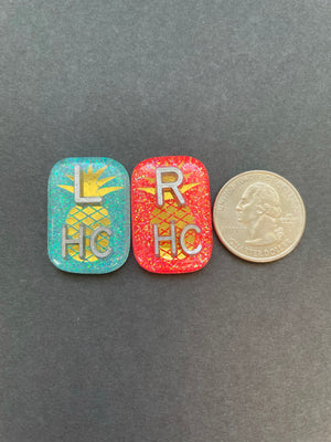 Pineapple Xray Markers, With 2 or 3 Initials, Small Rectangle, Glitter, Gold