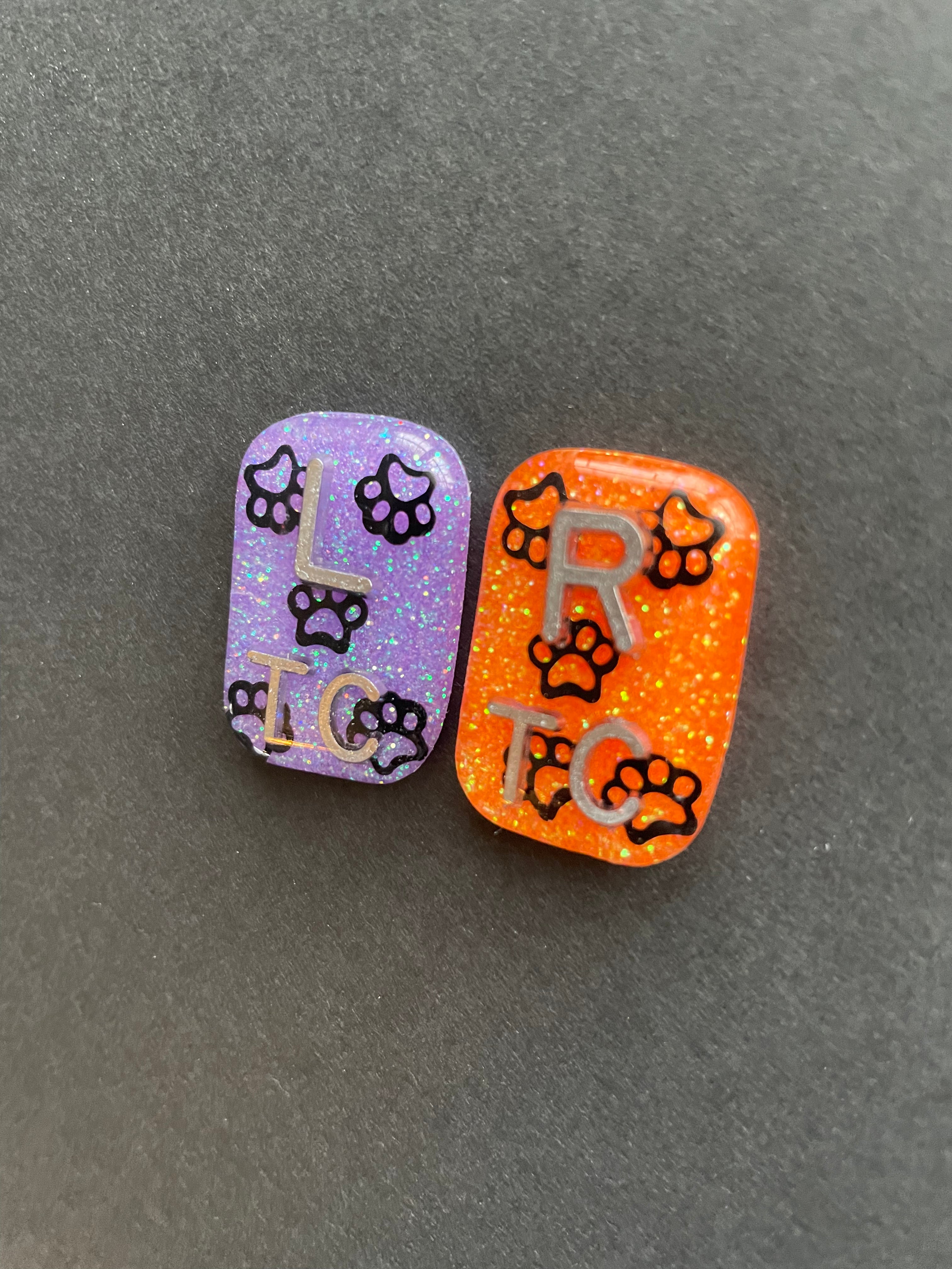 Tiny Paw Print Xray Markers, 2 or 3 Initials, Dog Lover, Pet, Animal, Small Rectangle, Glitter