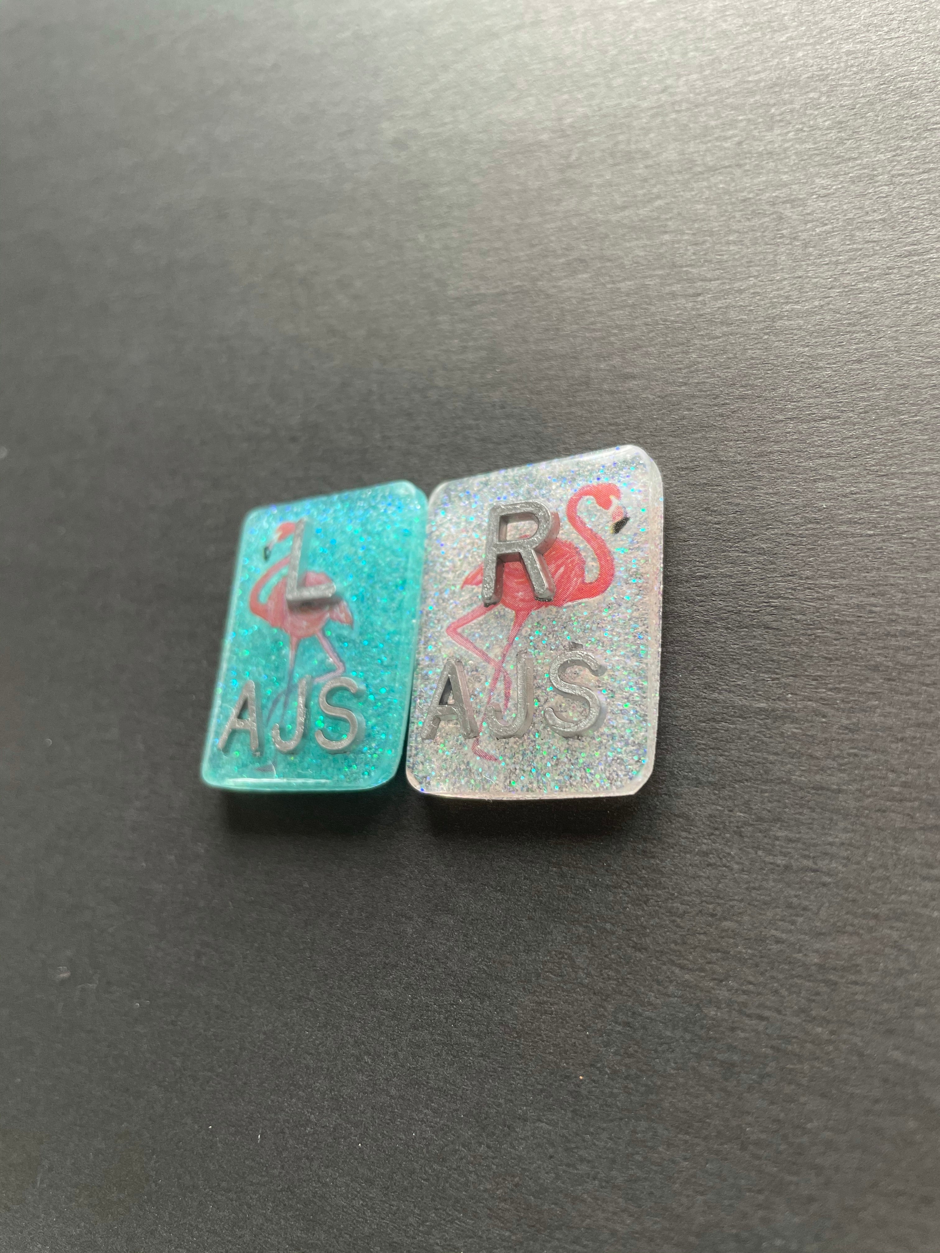 Flamingo Xray Markers, With 2 or 3 Initials, Glitter, Rectangle