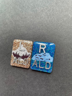 Mountain and Sea Xray Markers, With 2 or 3 Initials, Large Rectangle, Glitter, Ocean, Nature, Waves