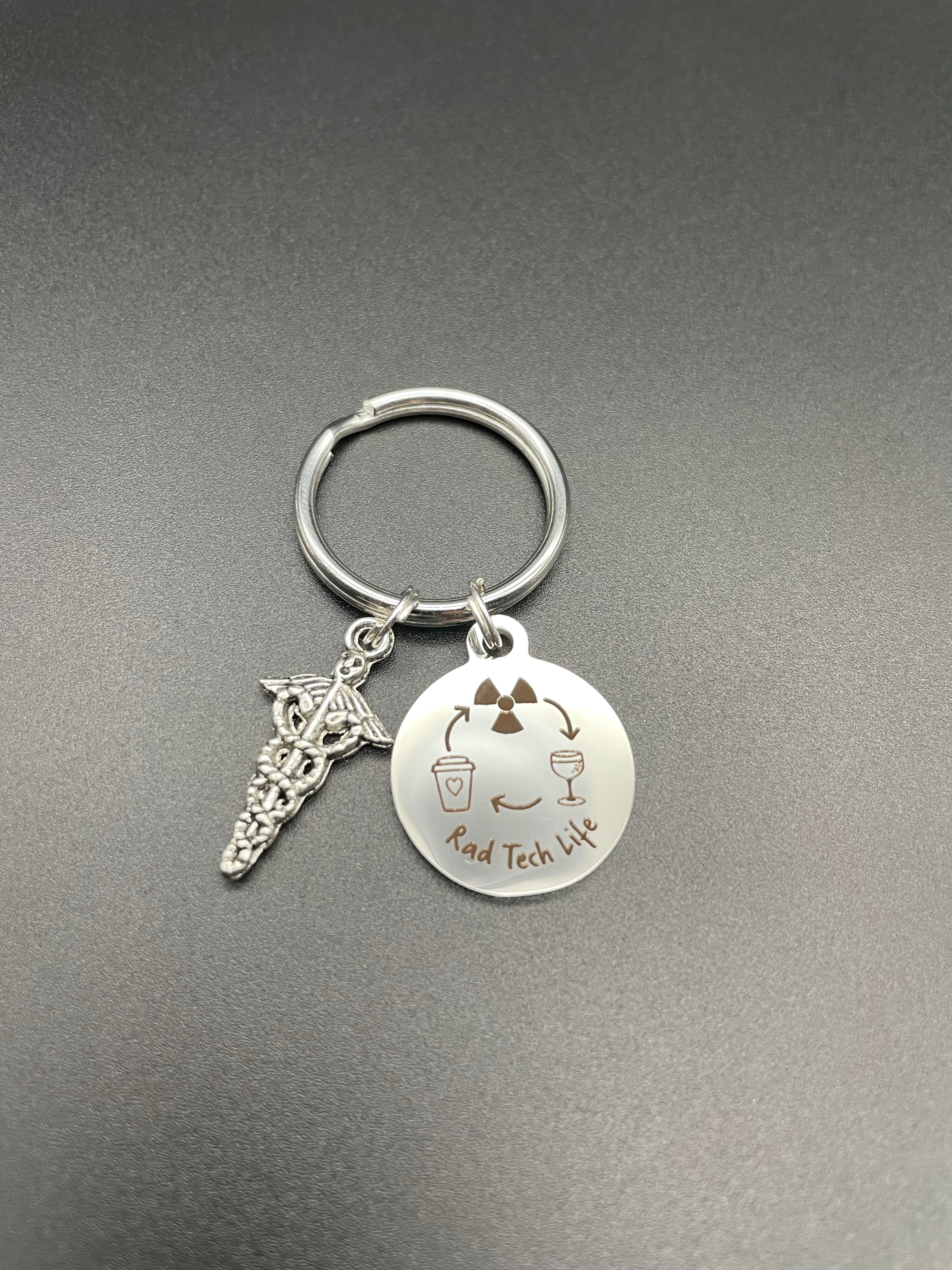 Rad Tech Life Keychain, Radiology, Graduation, Skeleton, Xray Tech, Skull, Gift, Funny, Coffee, Wine, Repeat