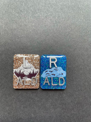 Mountain and Sea Xray Markers, With 2 or 3 Initials, Large Rectangle, Glitter, Ocean, Nature, Waves