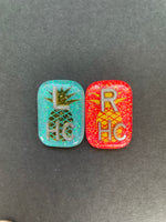 Pineapple Xray Markers, With 2 or 3 Initials, Small Rectangle, Glitter, Gold