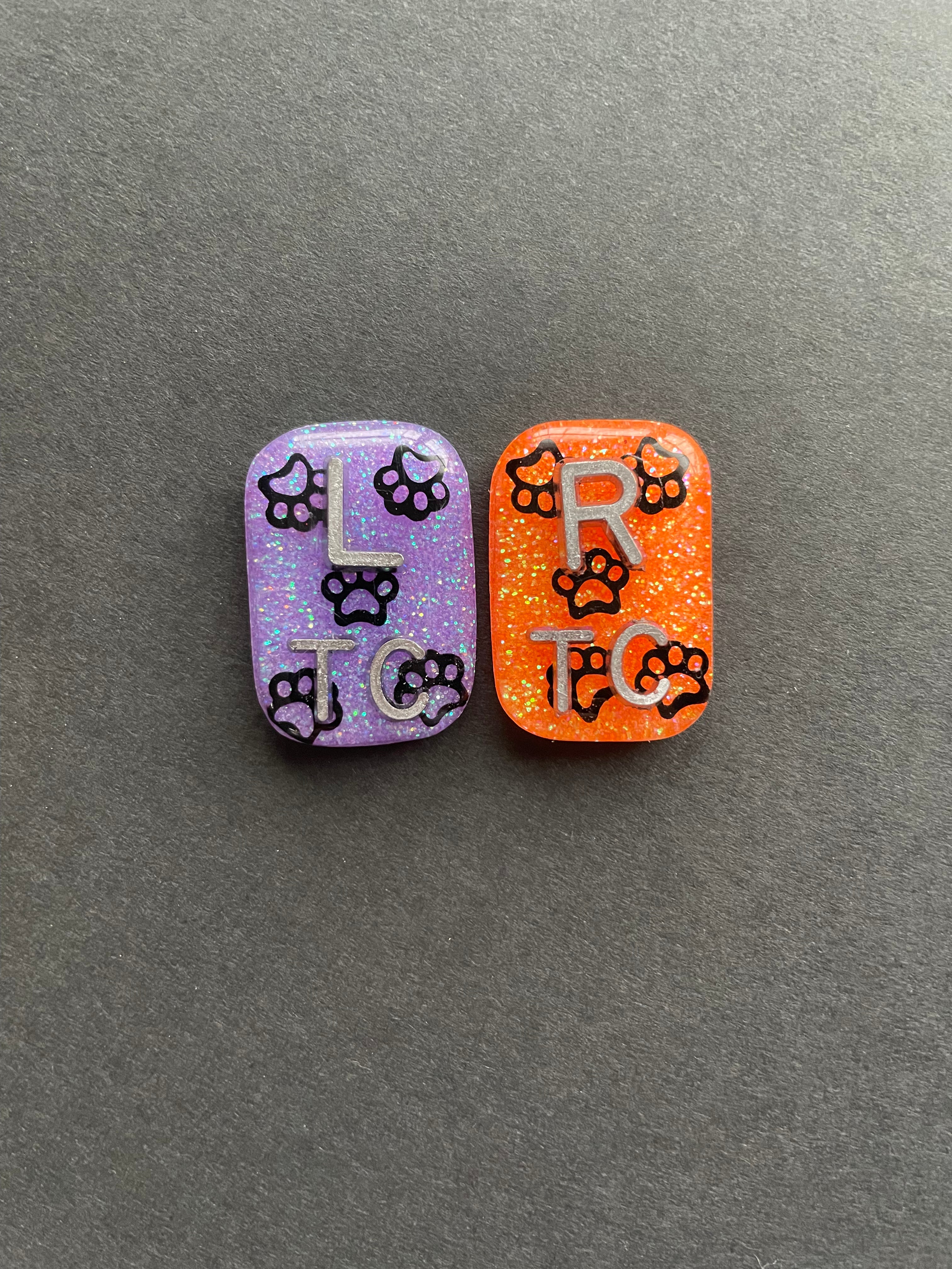 Tiny Paw Print Xray Markers, 2 or 3 Initials, Dog Lover, Pet, Animal, Small Rectangle, Glitter