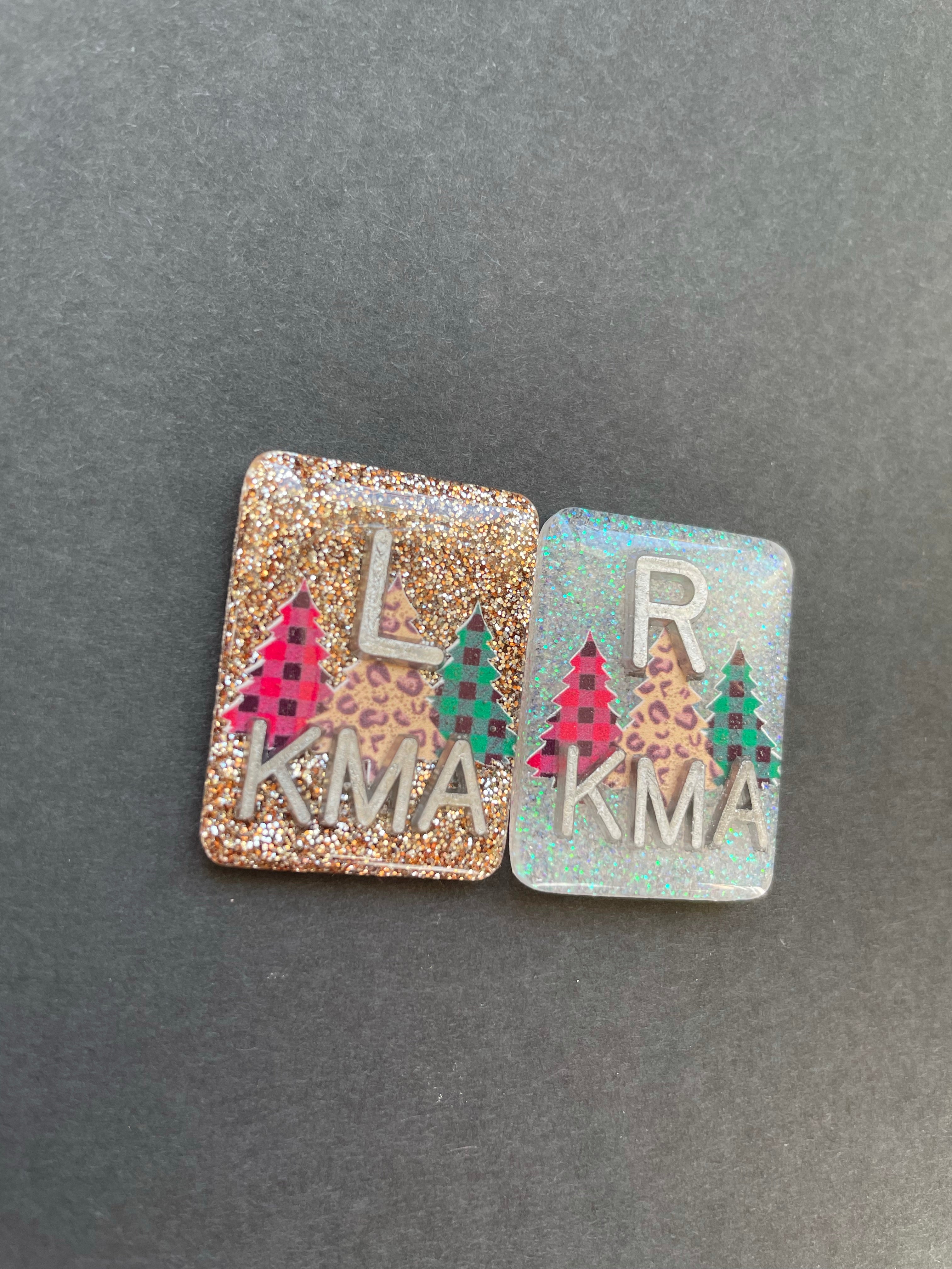 Christmas Tree Xray Markers, With 2 or 3 Initials, Holiday, Rectangle, Glitter, Buffalo Plaid, Cheetah