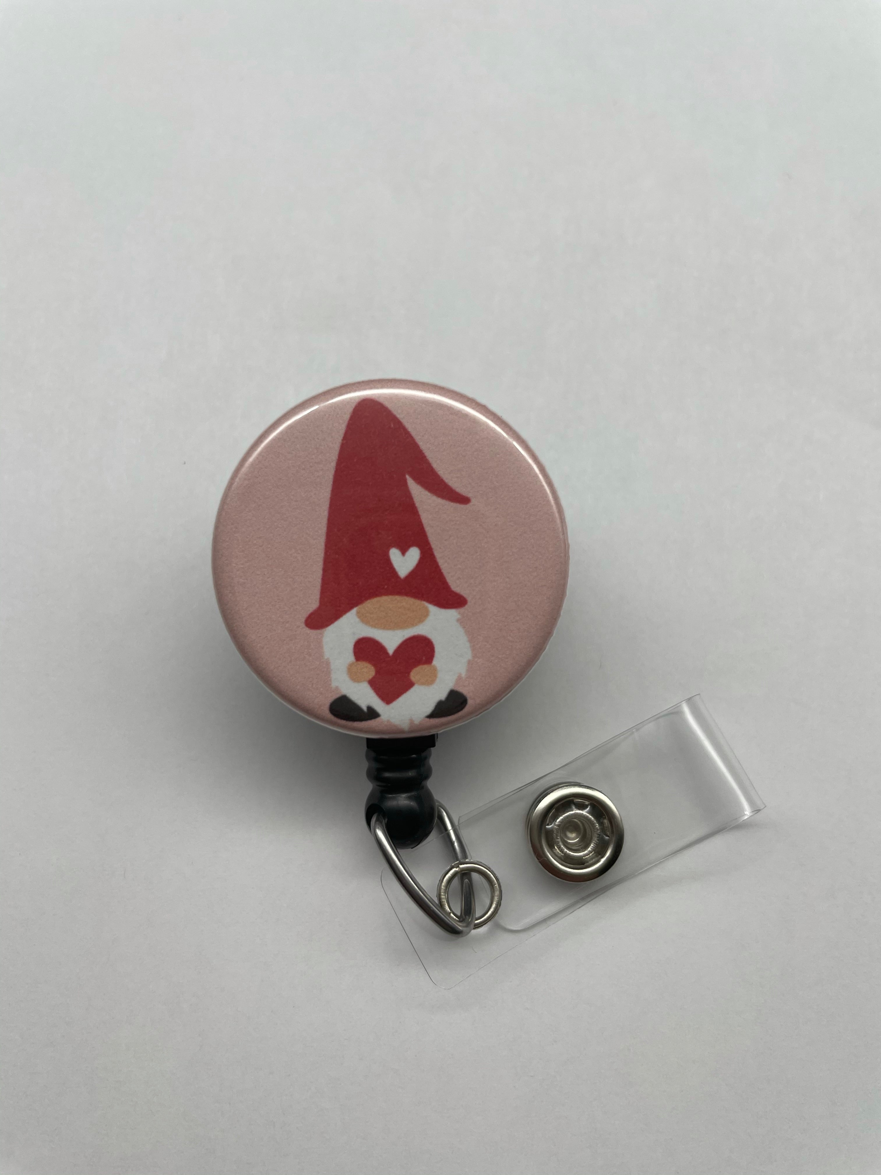 Valentines Gnome Badge Reel or Badge Topper, Retractable Badge