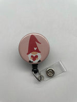 Gnome Valentine's Day Badge Holder, Retractable ID Badge Reel, Cute, Heart, Nurse