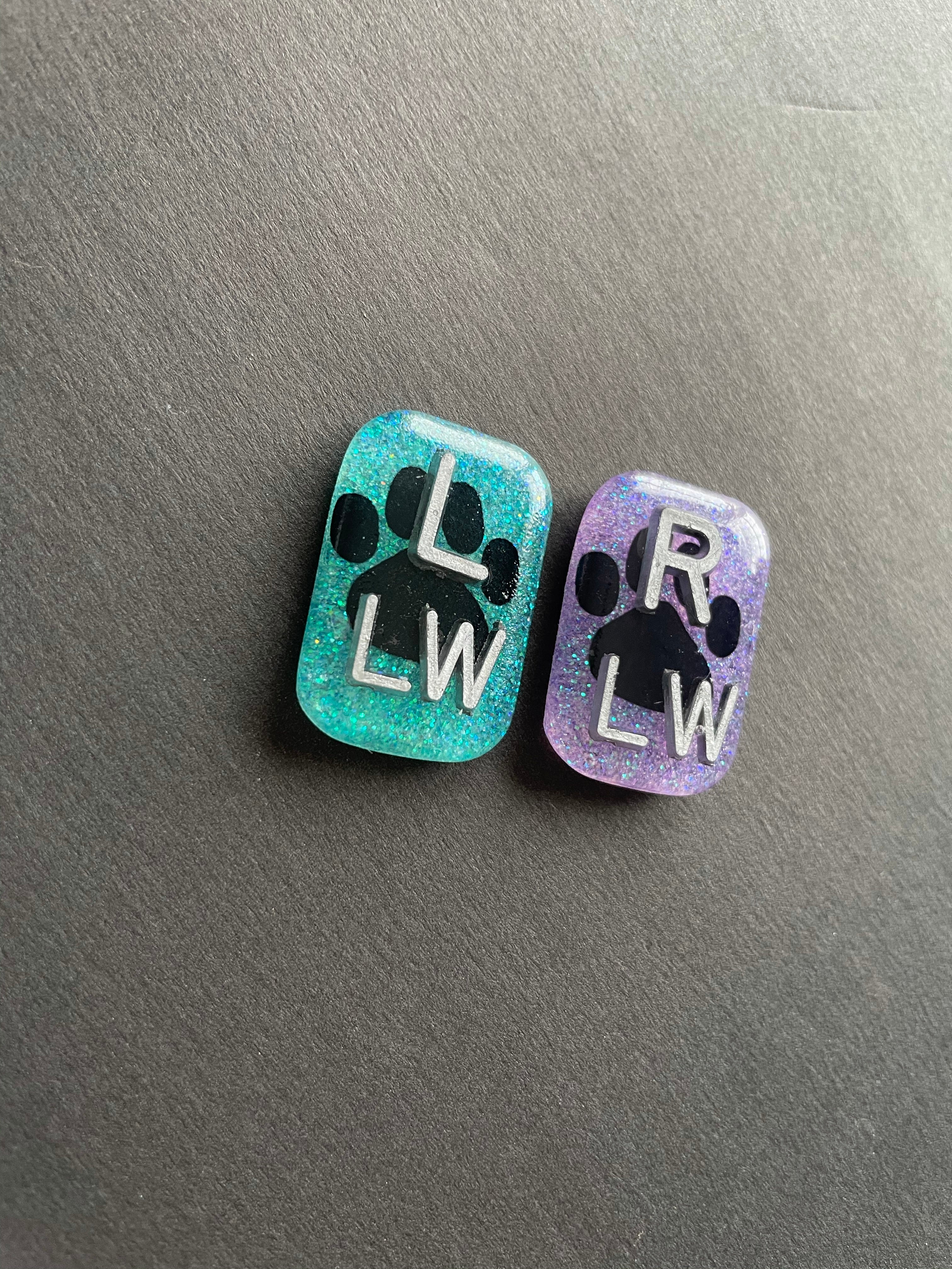 Paw Print Xray Markers, 2 or 3 Initials, Dog Lover, Pet, Animal, Small Rectangle, Glitter, Cute Xray Markers