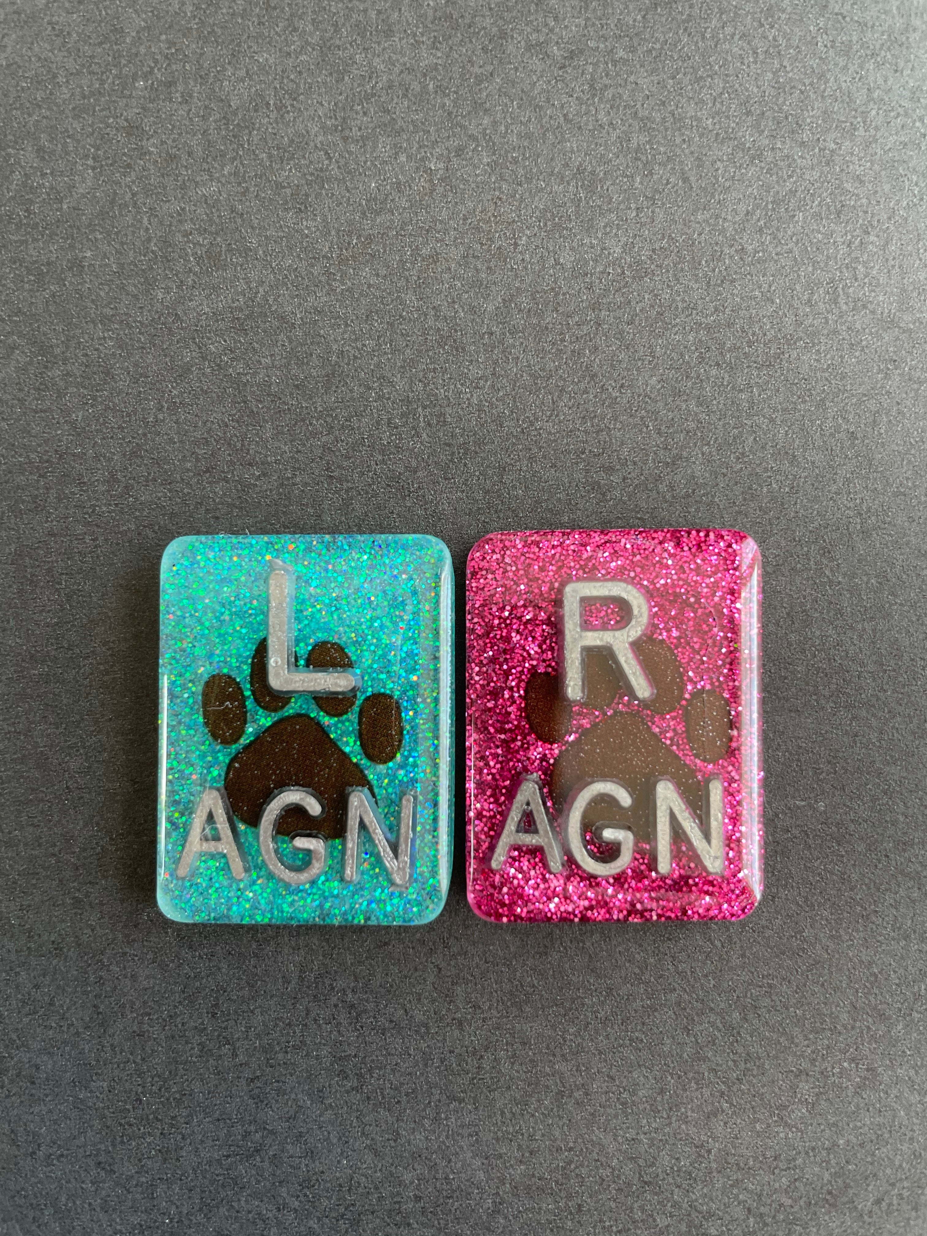 Paw Print Xray Markers, With 2 or 3 Initials, Rectangle, Glitter