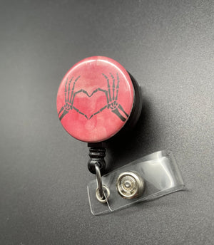 Skeleton Heart Hands, Badge Holder, Retractable ID Badge Reel, Xray Tech, Nurse, Valentine's Day, Bones