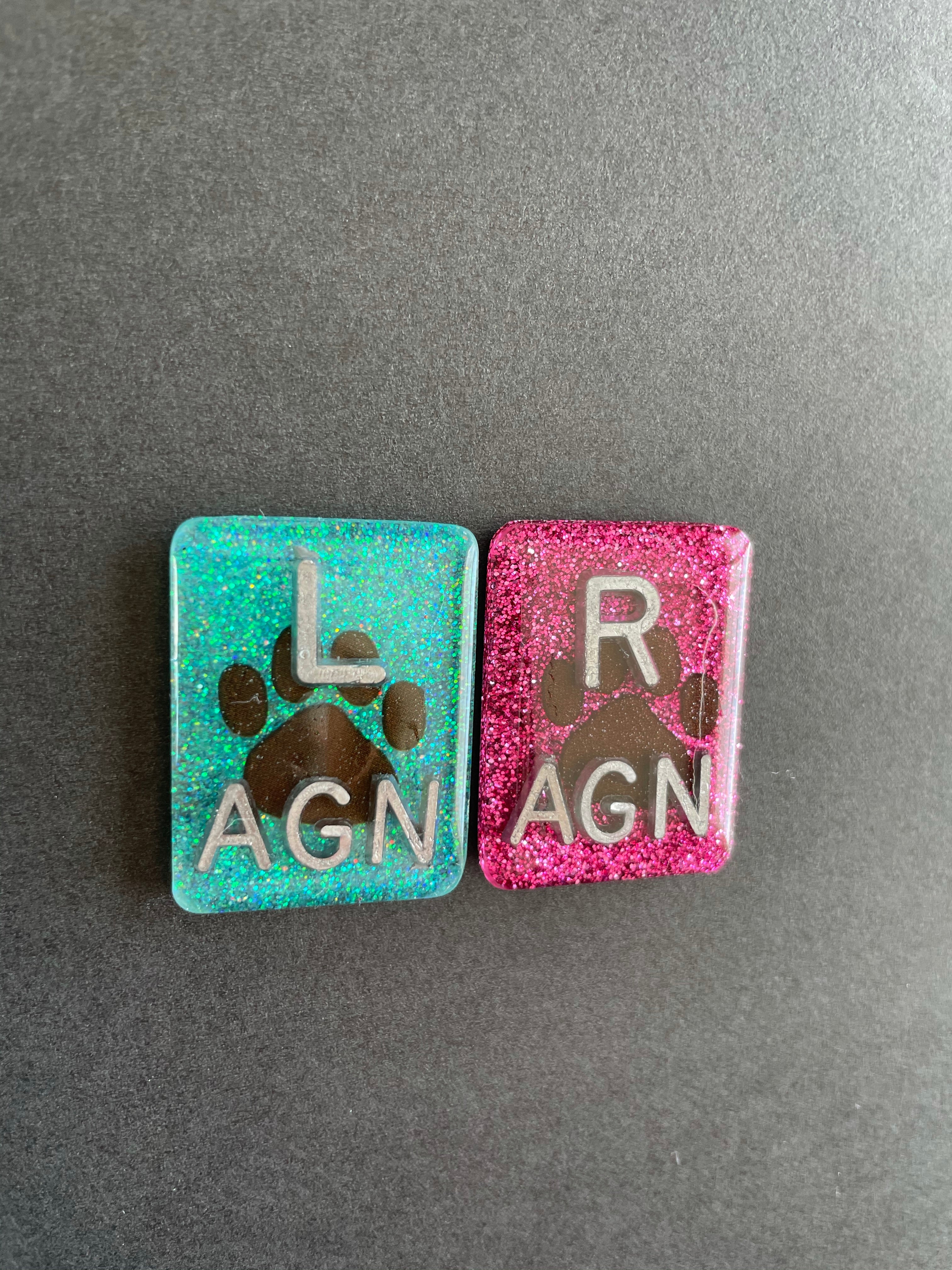 Paw Print Xray Markers, With 2 or 3 Initials, Rectangle, Glitter