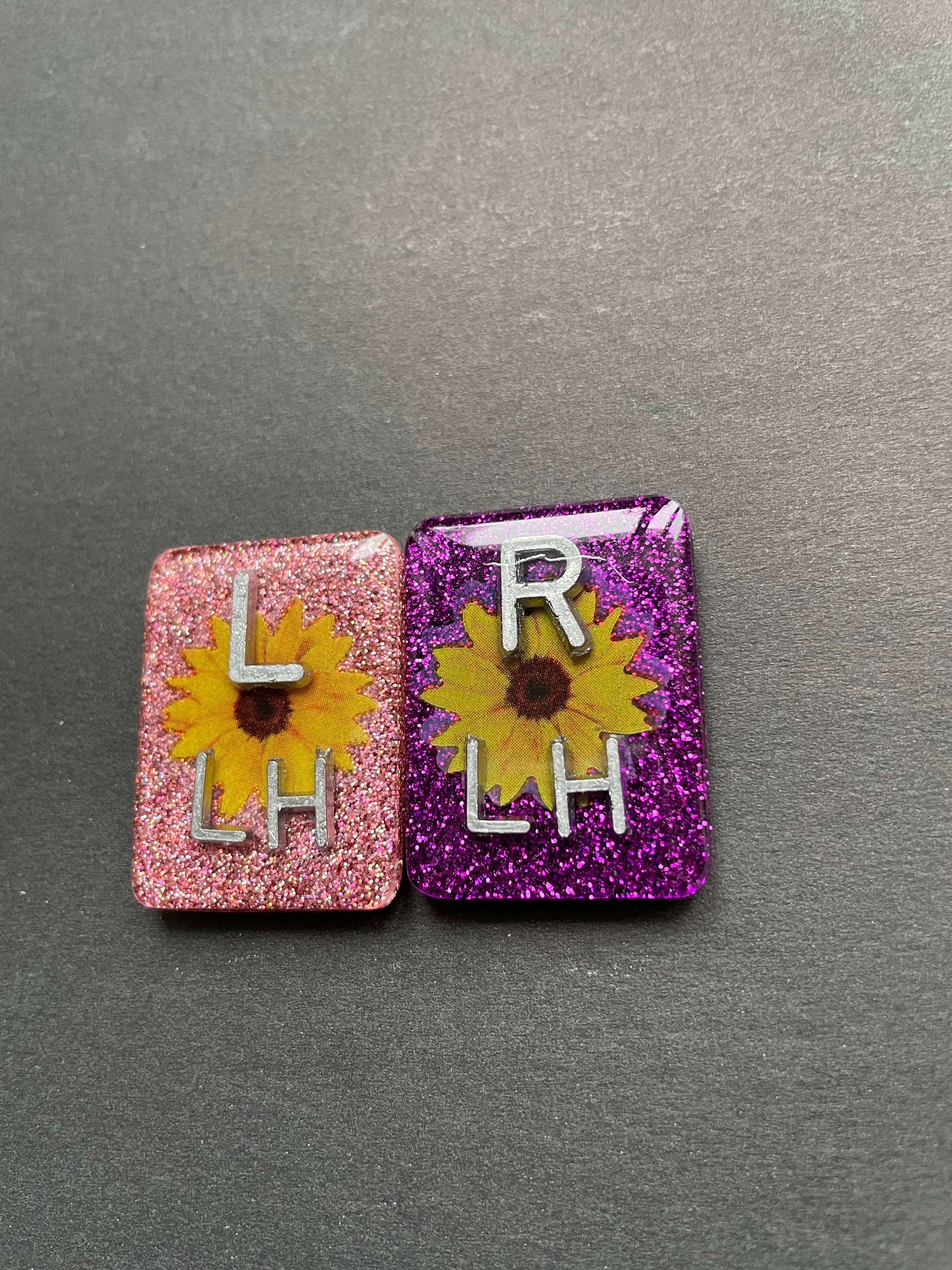 Pretty Sunflower Xray Markers, With 2 or 3 Initials, Rectangle, Glitter